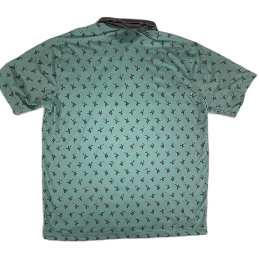 NWOT Waggle Golf Polo Men's 2XL Green Deer All Over Print Performance Stretch - Picture 9 of 10
